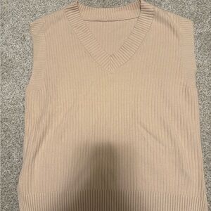 Beige Sleeveless Ribbed Knit Vest